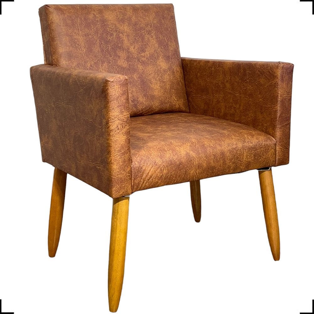 Poltrona Decorativa Para Sala Recepção Consultório Nina Corino Pés Palito Castanho