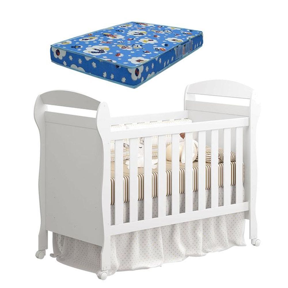 Berço Americano Danny Branco com Colchão Ortobom- Reller