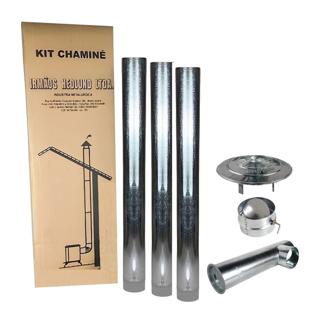 Kit Chaminé Para Fogão A Lenha 3 Canos 1m + Joelho + Chapéu + Anel Borboleta Galvanizado 115mm Nº2 - Hedlund