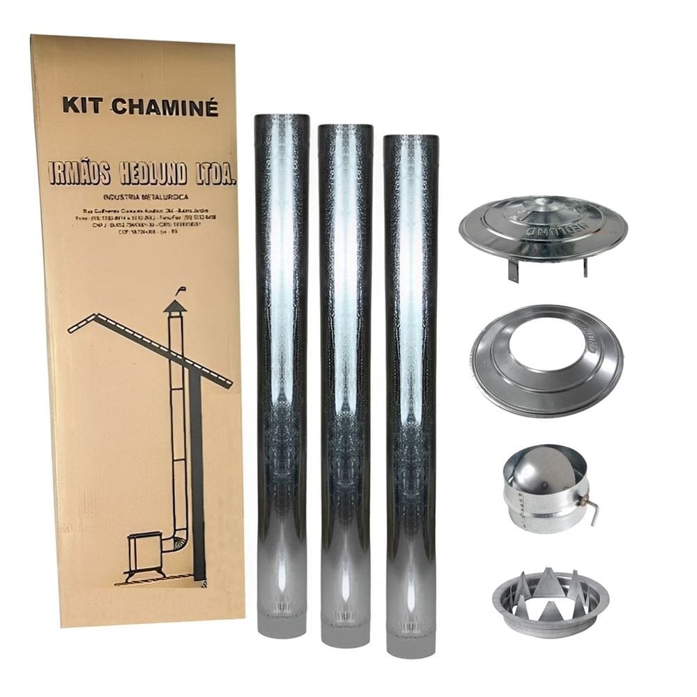Kit Chaminé Para Fogão A Lenha 3 Canos 1m + Chapéu + Acabamento + Anel Universal + Anel Borboleta Galvanizado 110mm Nº1