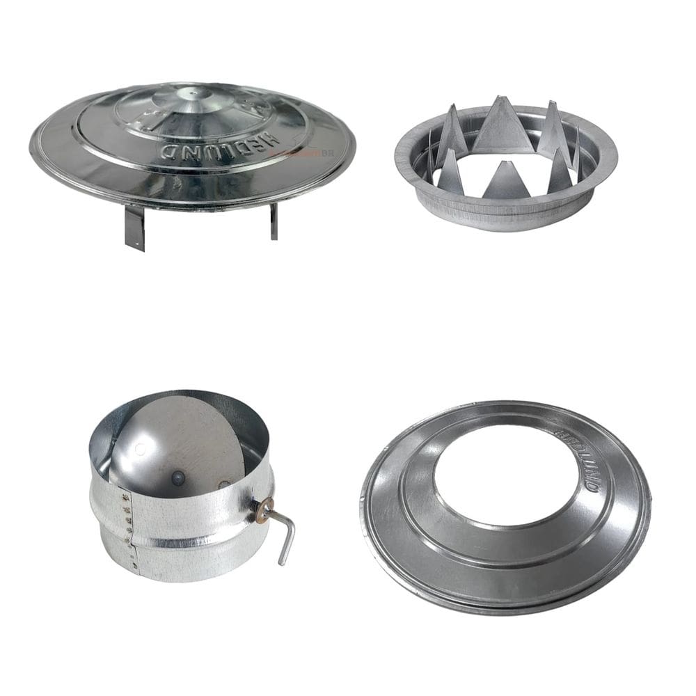 Kit Para Fogão A Lenha Anel Universal + Proteção Acabamento + Registro Borboleta + Chapeu Fixo Galvanizado 110mm Nº1