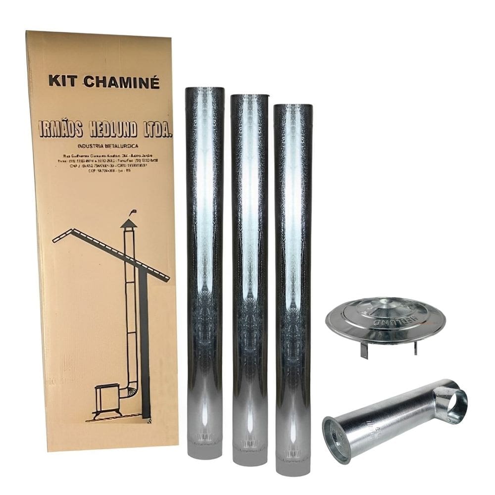 Kit Chaminé Para Fogão A Lenha 3 Canos 1m + Joelho + Chapéu Galvanizado 115mm Nº2 - Hedlund
