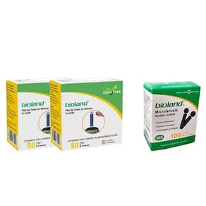 Kit 100 Tiras Reagentes G-423 + 100 Microlancetas Bioland