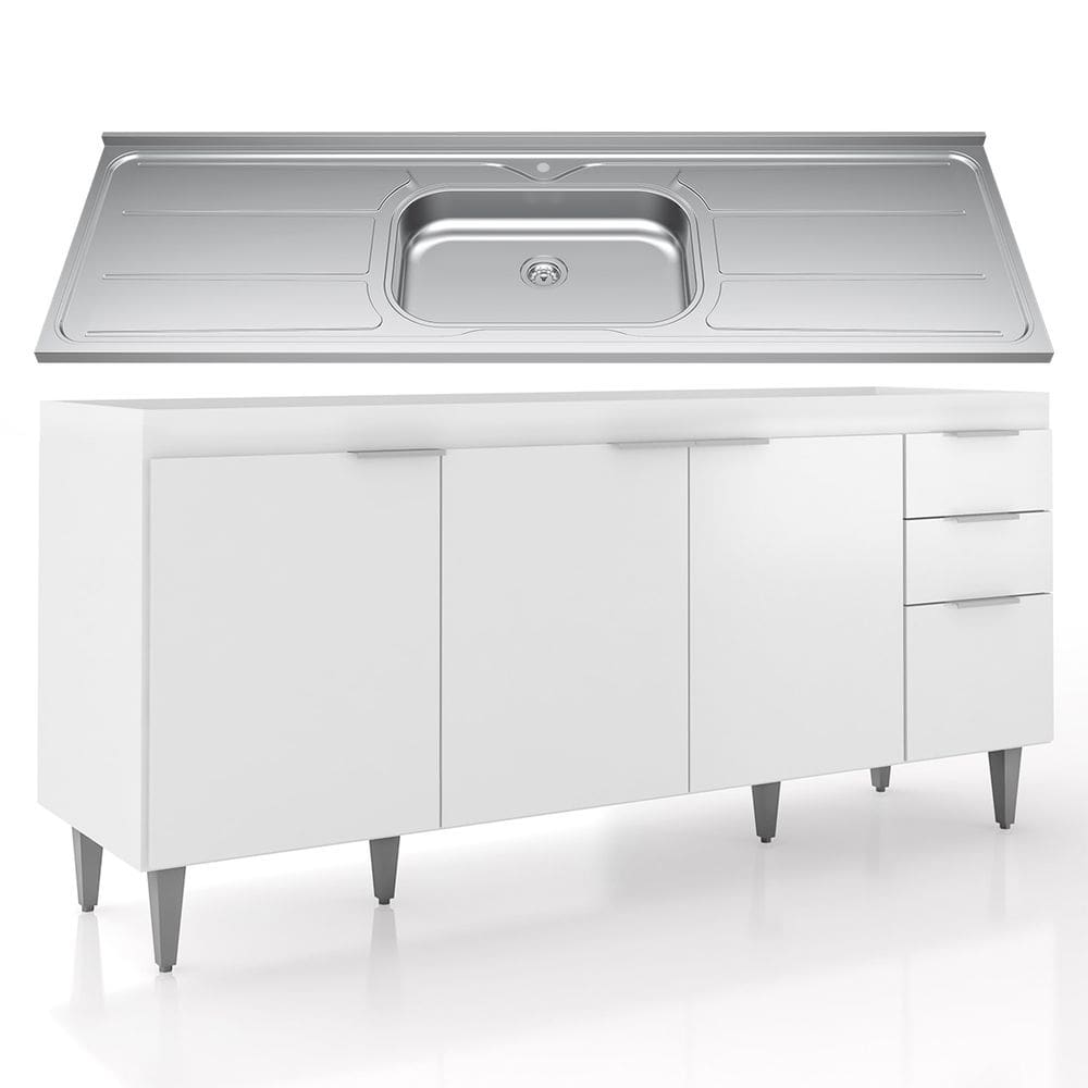 Balcão de Cozinha Com Pia Inox 180cm Pérola Z34 Branco - Mpozenato