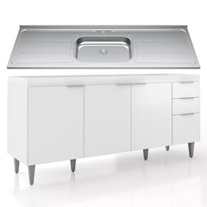 Balcão de Cozinha Com Pia Inox 180cm Pérola Z34 Branco      - Mpozenato