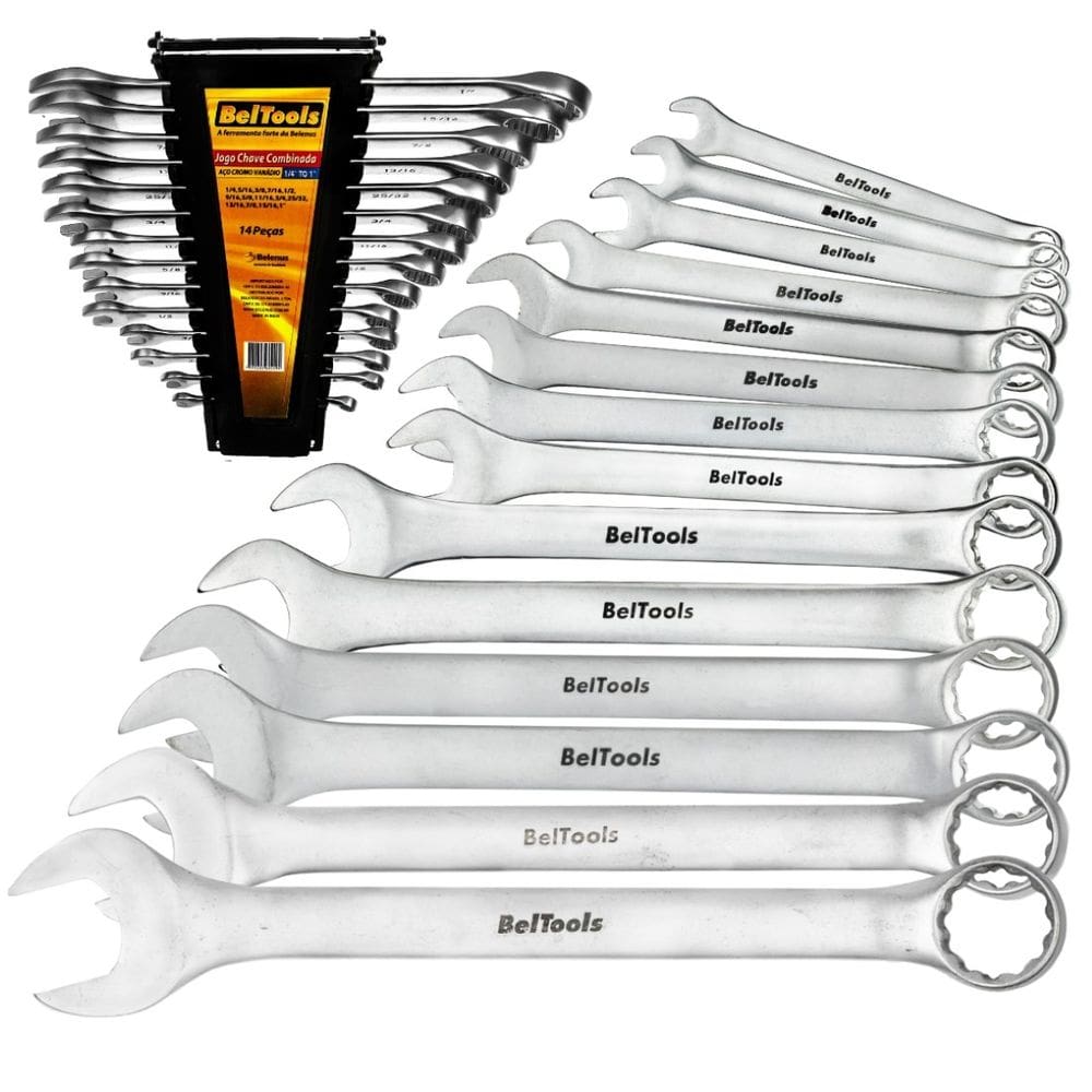 Jogo 14pcs Chave Combinada 1/4 a 1 Pol Cromo Vanadio Beltools