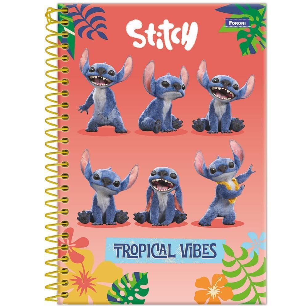 Caderno 1/4 Espiral 80Fls Stitch Filme Tropical Vibes Foroni