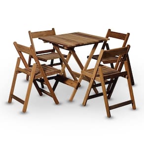 Conjunto De Mesa 70x70 E 04 Cadeiras Dobráveis Em Madeira Nobre Sem Pintura