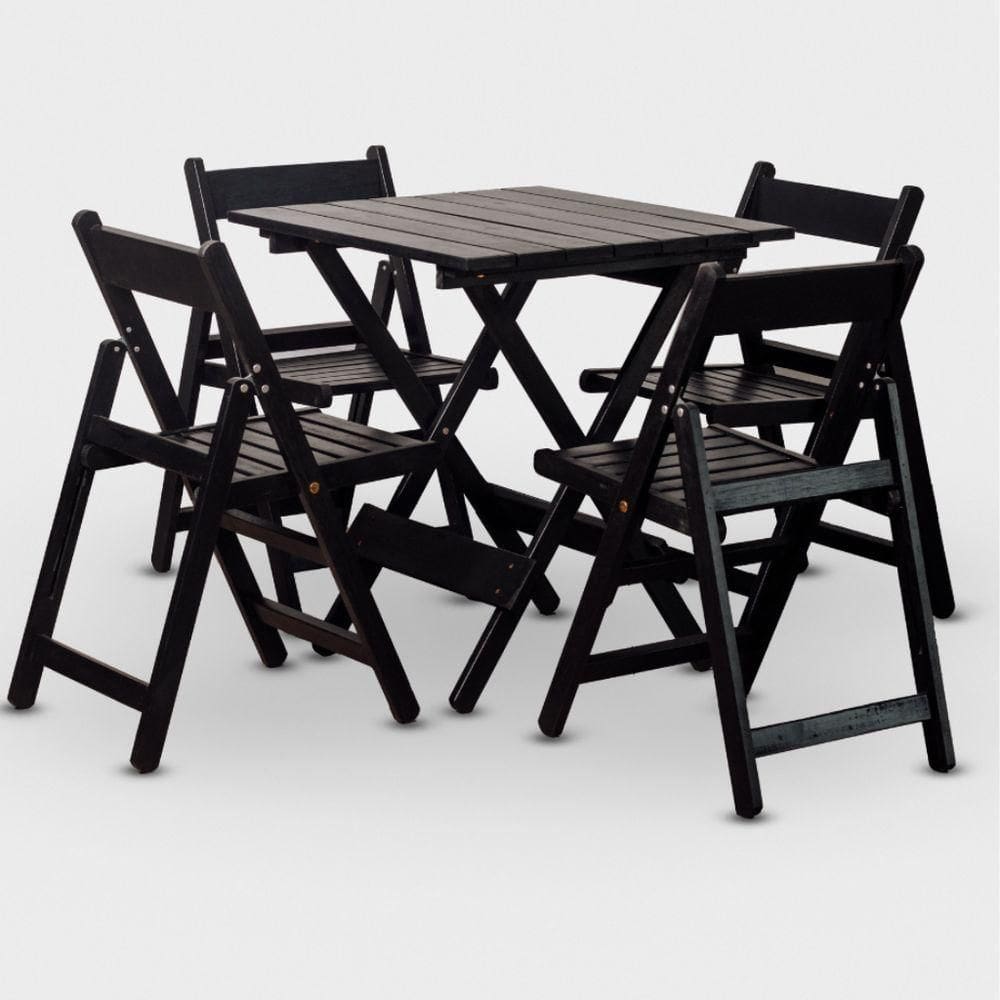 Conjunto De Mesa 70x70 E 04 Cadeiras Dobráveis Cor Preta