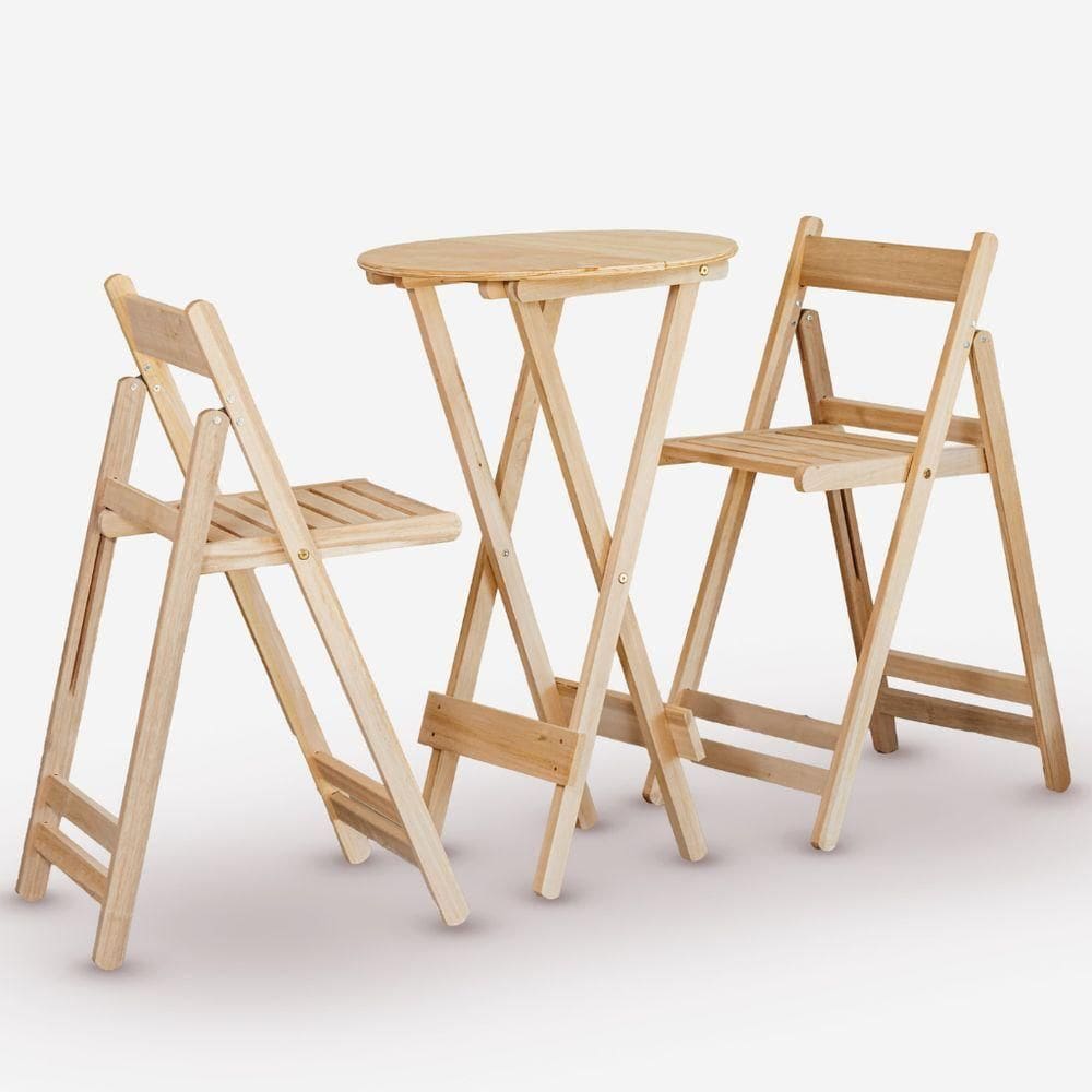Conjunto De Mesa Bistrô Redondo E 02 Cadeiras Em Eucalipto Sem Pintura