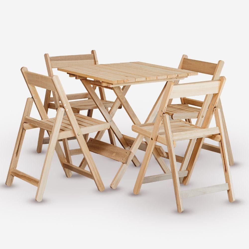 Conjunto De Mesa 70x70 E 04 Cadeiras Dobráveis Eucalipto Sem Pintura