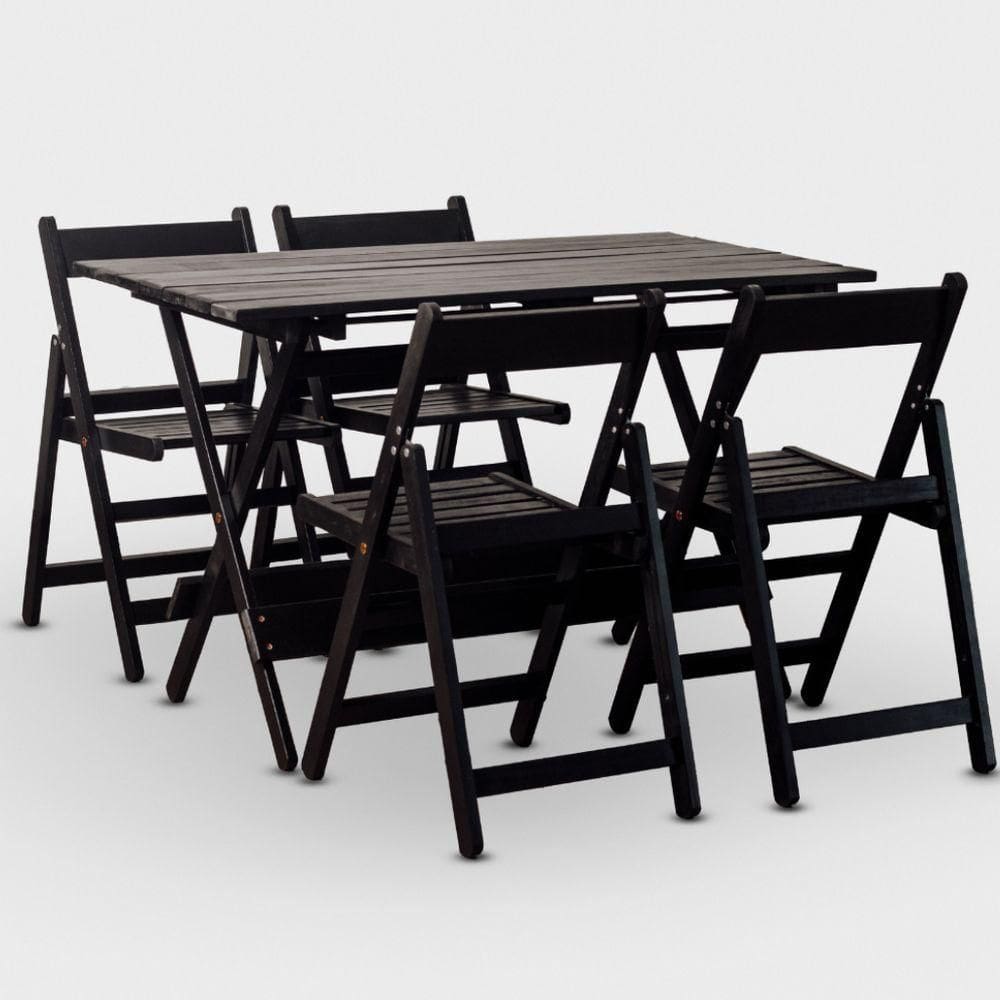 Conjunto De Mesa 120x70 E 04 Cadeiras Dobráveis Cor Preta
