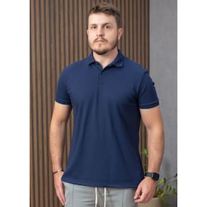 Polo Masculina Piquet Básica Lisa Marinho Obscuro