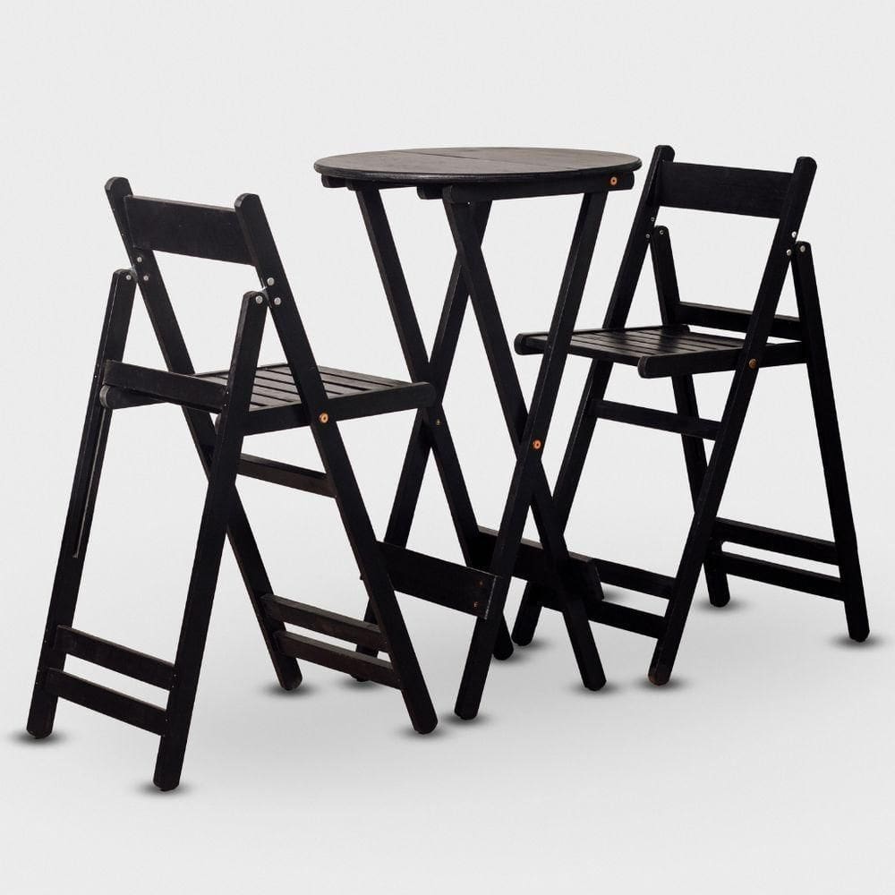Conjunto De Mesa Bistrô Redondo E 02 Cadeiras Cor Preta