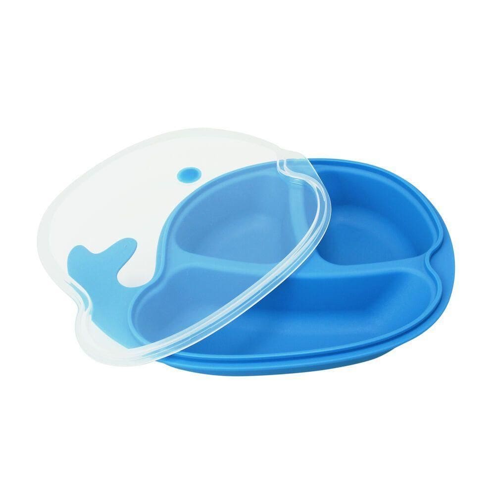 Prato Infantil Menino Menina Com Divisórias Interna Acompanha Tampa Personalizado Formato Baleira azul
