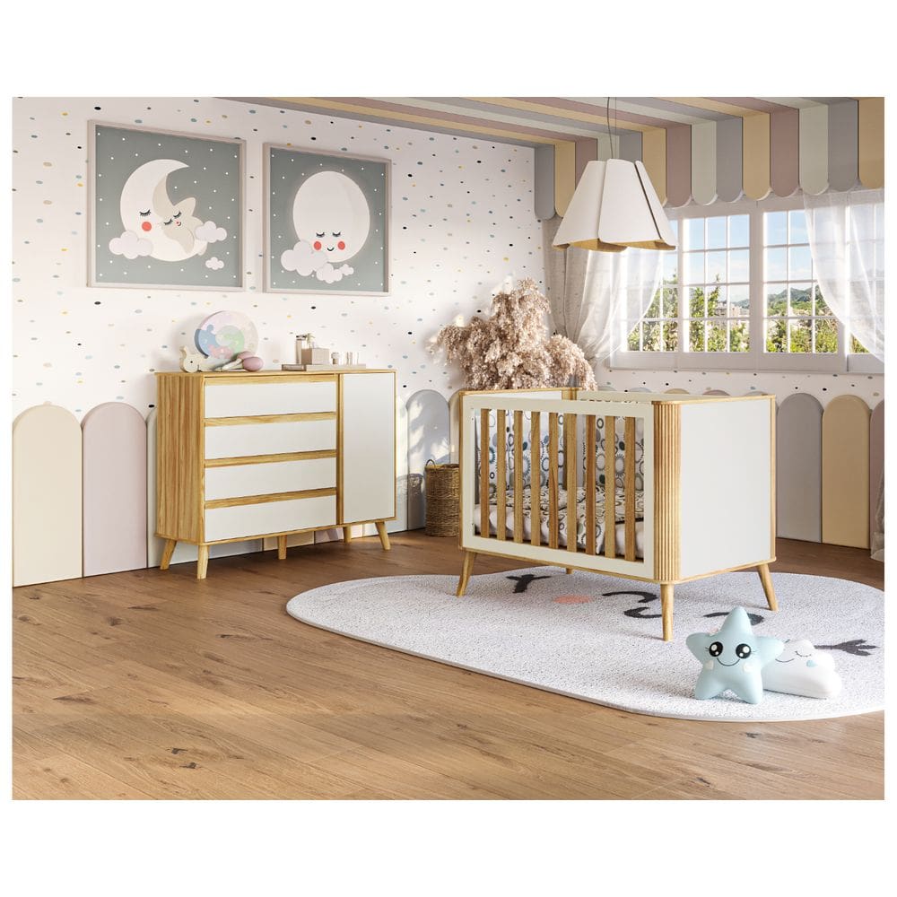 Berço Retro 3x1 e cômoda Théo Moveis Peroba MDF
