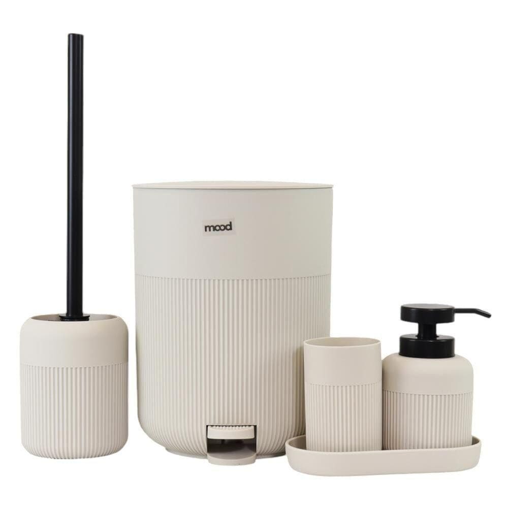 Kit Banheiro 5 Peça Lixeira Dispenser Sabonete Porta Escova Dente Escova Sanitária Bandeja Cor Cinza
