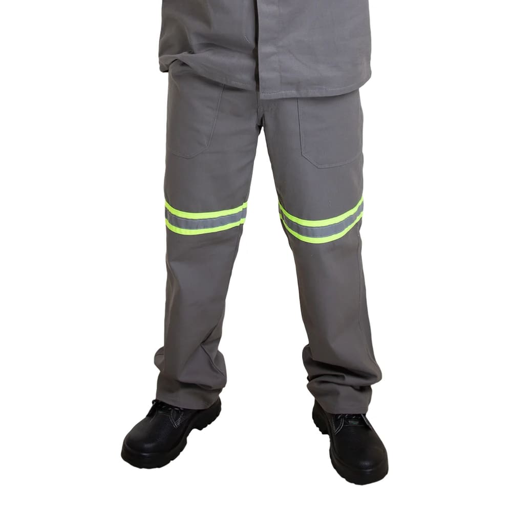 Calça Profissional Metade Elástico com Faixa Refletiva Cor Cinza