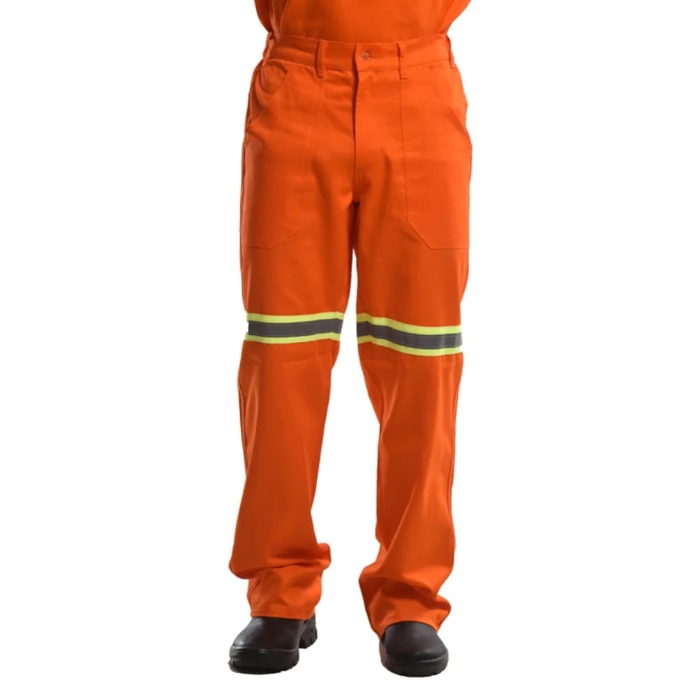 Calça Profissional Metade Elástico com Faixa Refletiva Cor Laranja