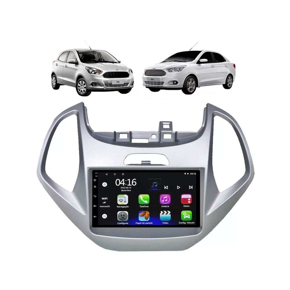 Kit Multimidia Ka 2014 / 2018 Mold Prata Android 7 Pol 2/32GB GPS Carplay - 701KC First Option