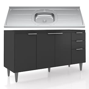 Balcão de Cozinha Com Pia Inox 150cm Pérola Z34 Preto - Mpozenato