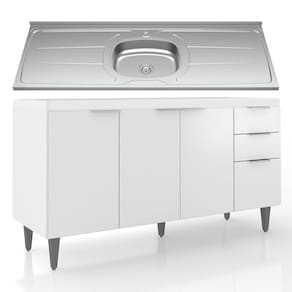 Balcão de Cozinha Com Pia Inox 150cm Pérola Z34 Branco - Mpozenato