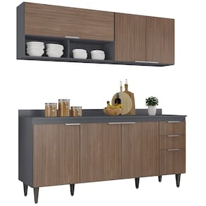 Armário de Cozinha Com Tampo CP01 180cm Pérola Grafite/Freijó Z34 - Mpozenato