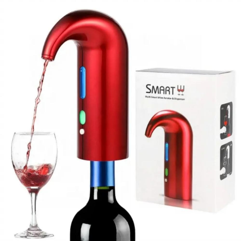 Dispenser Eletrico Para Vinho Com Aerador Automatico Vermelho Em Inox Decantador Garrafa Premium Inteligente Recarregave