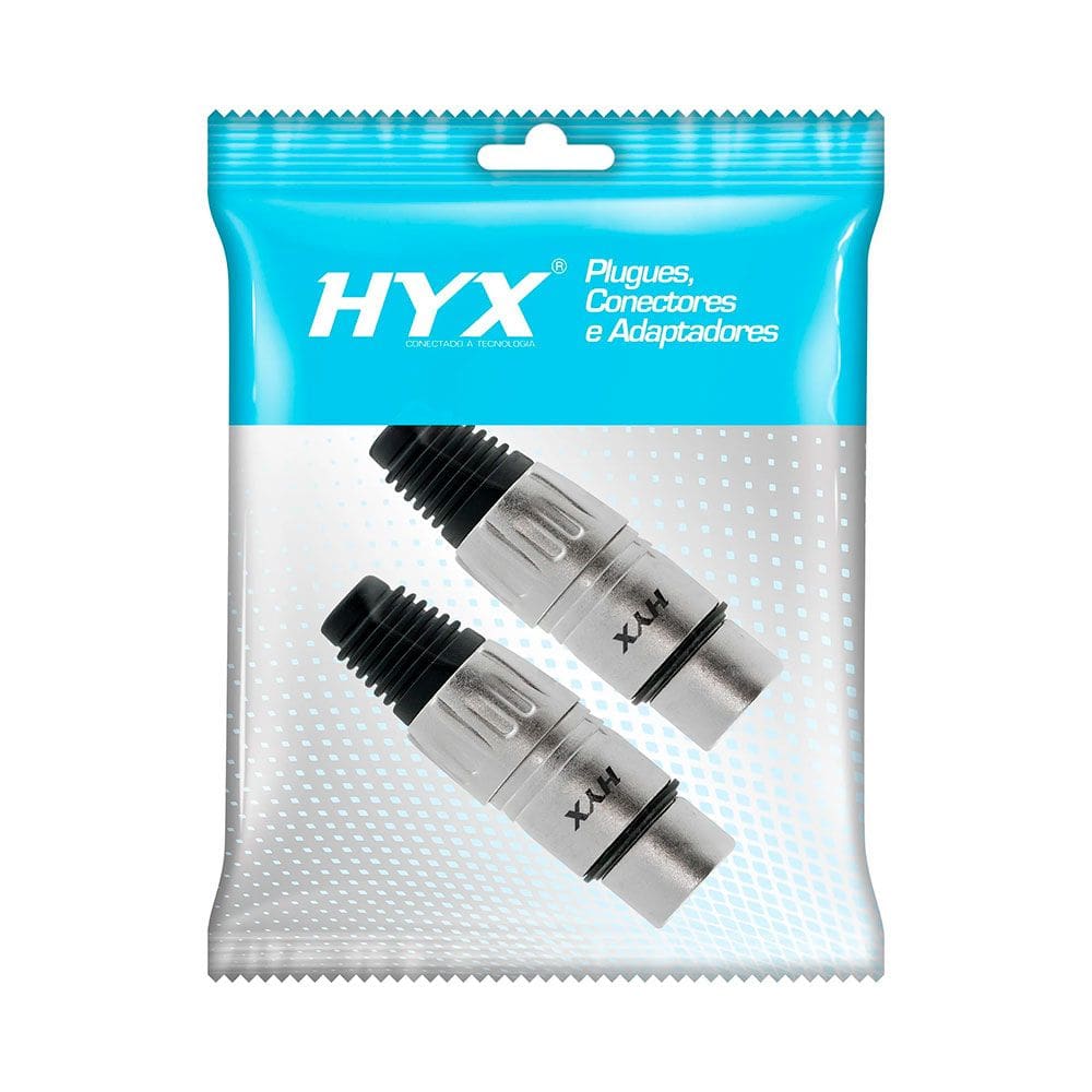 Par de Conectores XLR HX001F Fêmea 3 Pólos Prata - AC3083