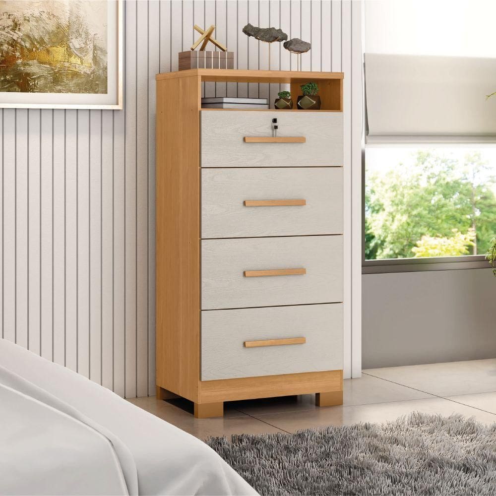 Cômoda Com Chave 4 Gavetas Primordial Max Zanzini Madeira Off