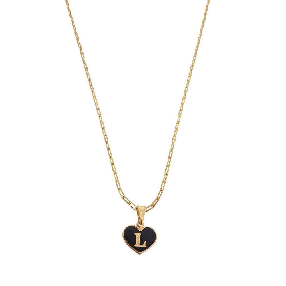 Colar Cartier 50Cm Coração Negro Letra L Banhado Ouro 18K