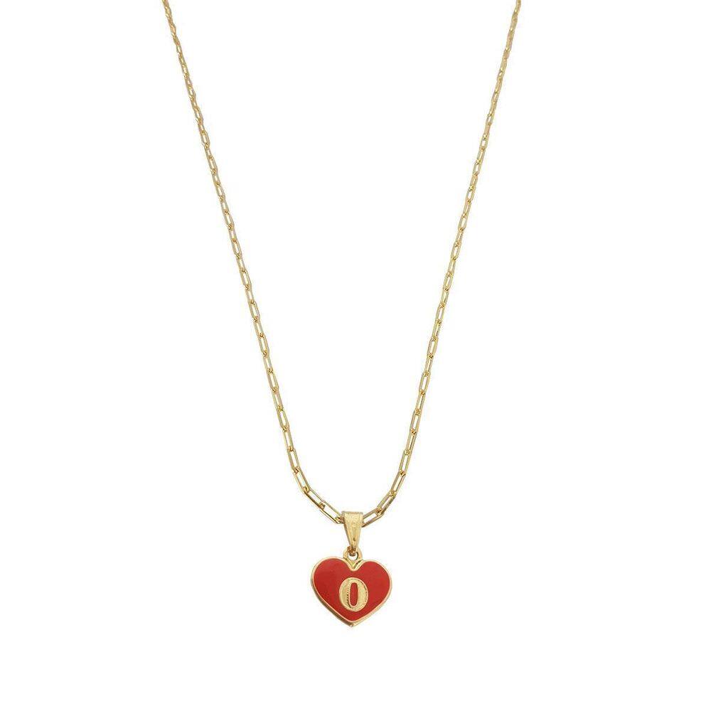 Colar Cartier 60Cm Coração Vermelho Letra O Banhado Ouro 18K
