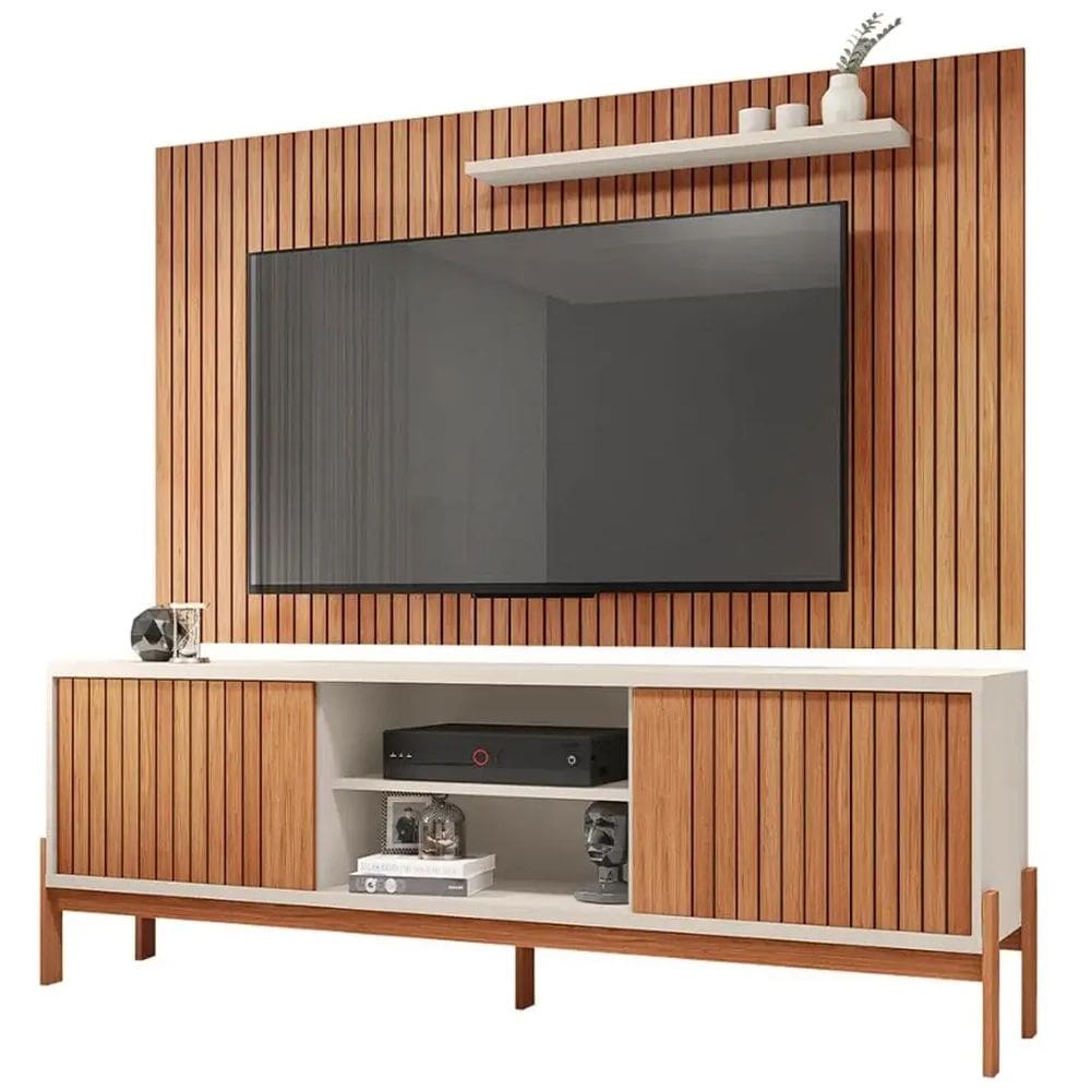 Rack Tannen com Painel Aegon para TV até 72 Polegadas 2 Portas Caemmun Cor Freijó Off White