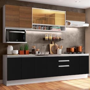 Cozinha Completa Armário Balcão Branco/preto/rustic Madesa