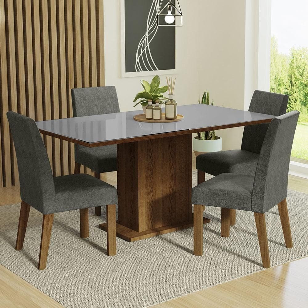 Conjunto Sala De Jantar Mesa Tampo De Vidro 4 Cadeiras