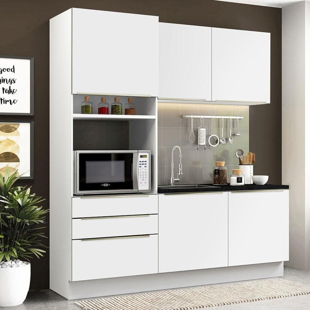 Cozinha Compacta Lux Com Armário E Balcão 5 Portas 3 Gavetas