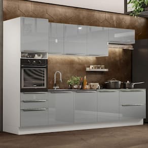 Cozinha Completa Com Armário e Balcão - Branco/cinza