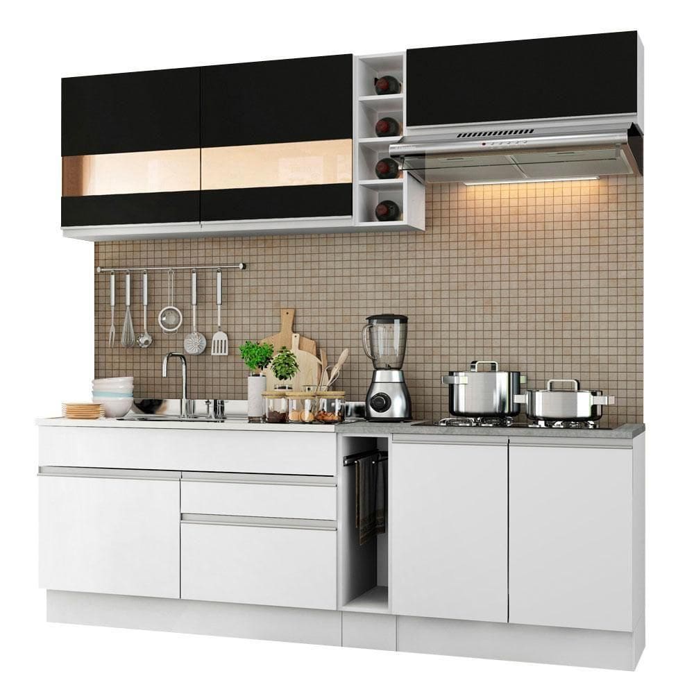 Cozinha Completa Madesa Parma Armário e Balcão Branco Preto