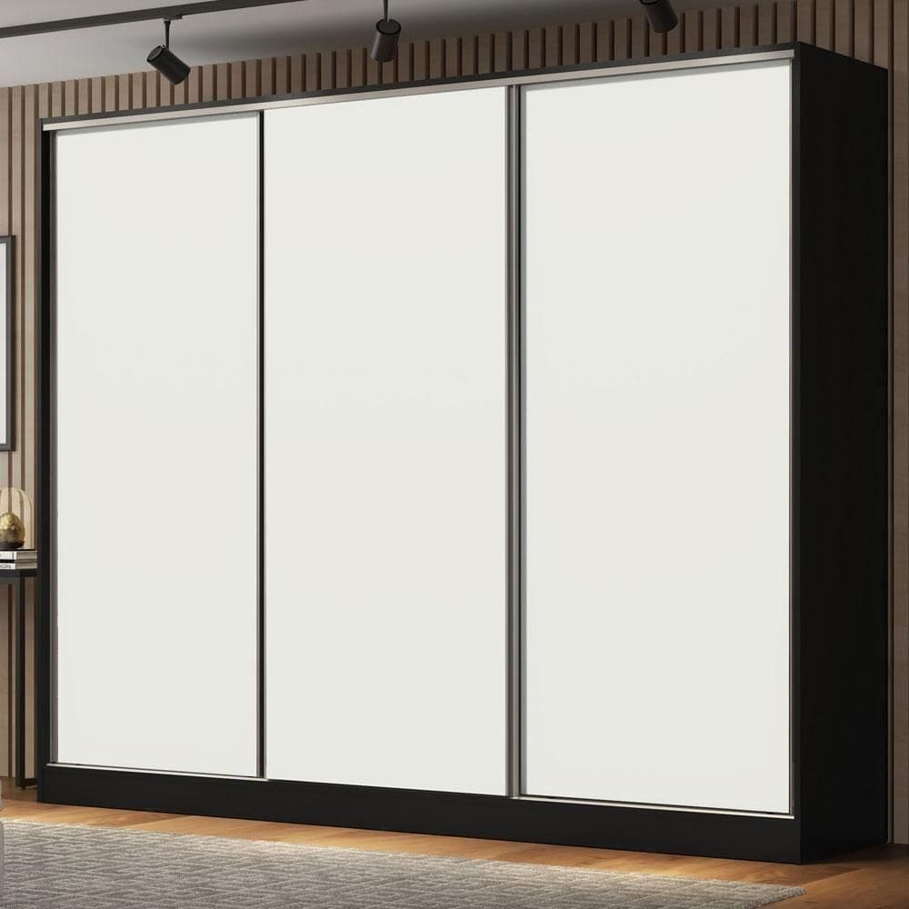 Guarda Roupa Casal Royale 3 Portas de Correr Preto e Branco