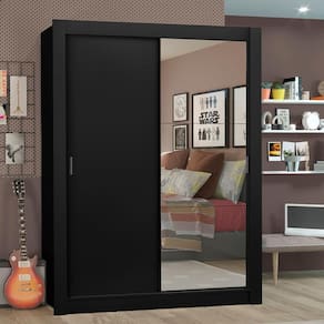 Guarda-roupa Solteiro Madesa Denver 2 Portas De Correr Com Espelho Preto