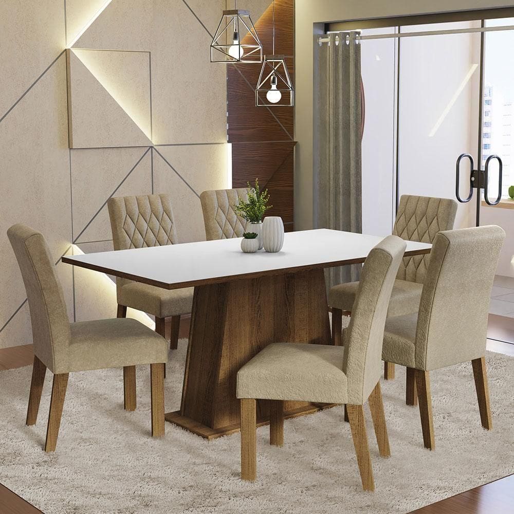 Kit Sala De Jantar Mesa 6 Cadeiras branco/imperial Madesa