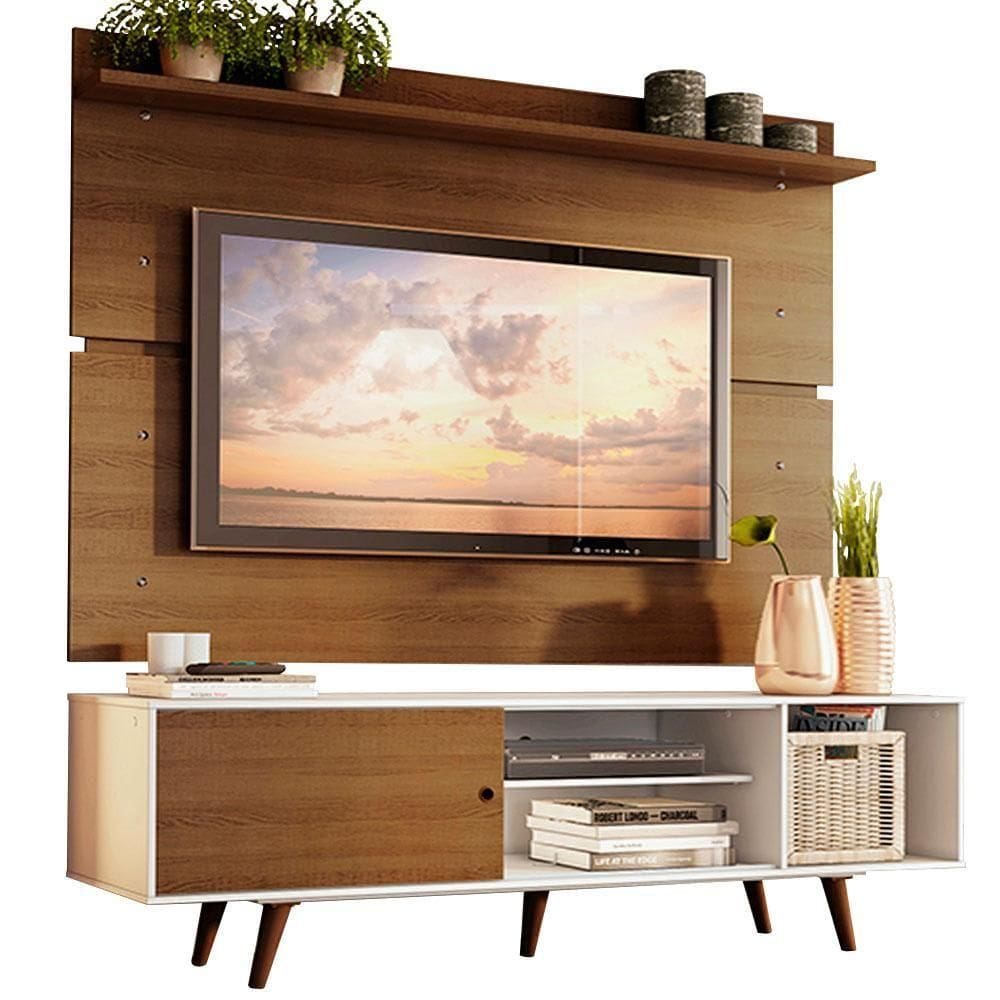 Rack Dubai e Painel Até 65" com Pés Branco/rustic Madesa