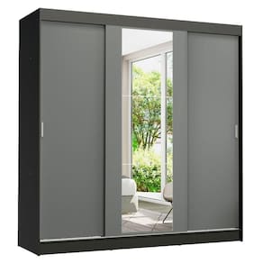 Guarda-roupa Madesa Reno 3 Portas Correr Espelho Preto Cinza
