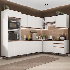 Cozinha Completa De Canto Com Armário E Balcão Branco Madesa