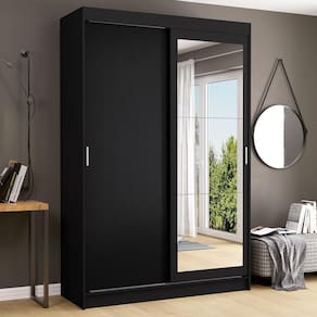 Guarda-roupa Solteiro Madesa Tokio 2 Portas De Correr Com Espelho 2 Gavetas Preto