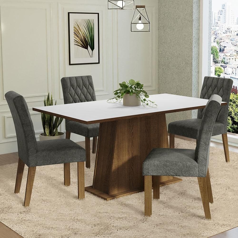 Conjunto Sala De Jantar Mesa Tampo De Madeira 4 Cadeiras