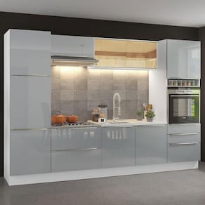 Cozinha Completa Com Armário e Balcão - Branco/cinza