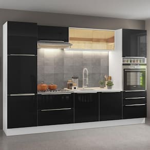Cozinha Completa Com Armário e Balcão - Branco/preto