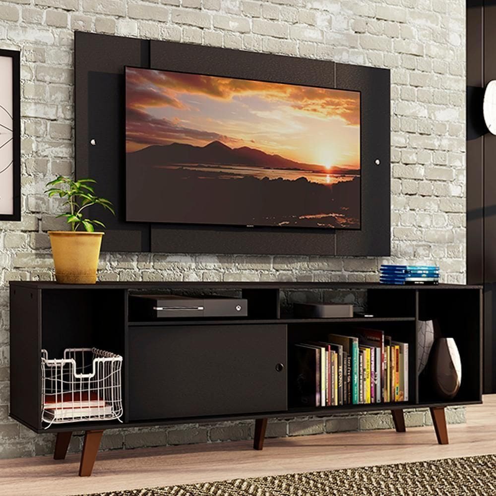 Rack Madesa e Painel Para Até 58" com Pés Preto 8nd8