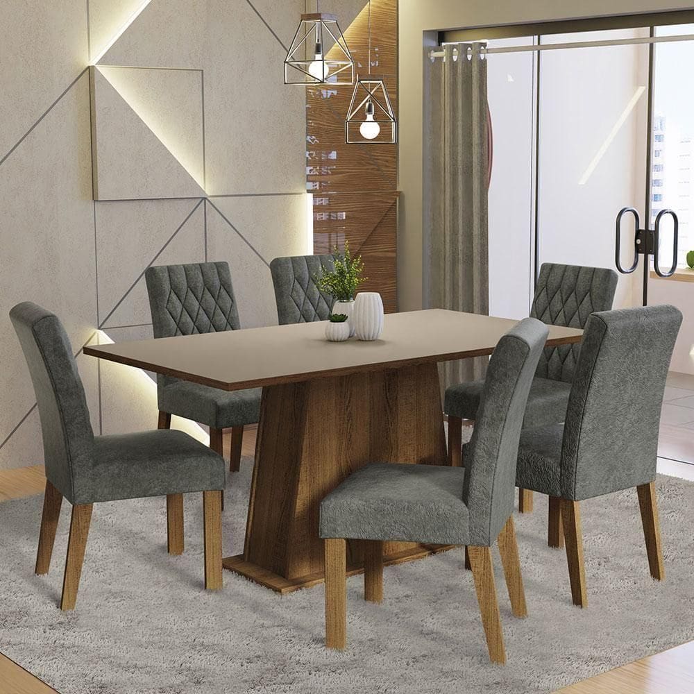 Kit Sala De Jantar Mesa 6 Cadeiras crema Madesa